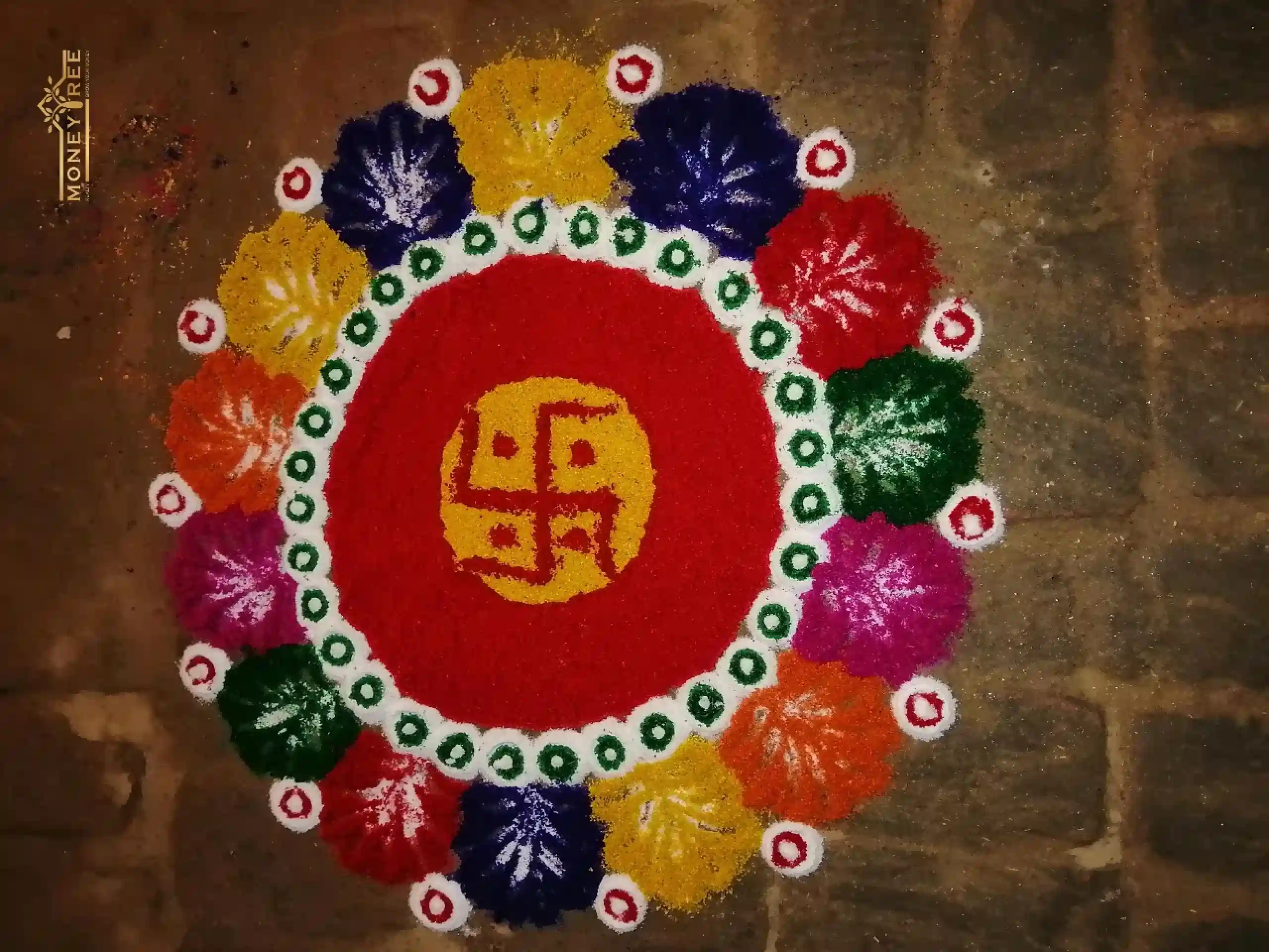 Colorful Swastika Rangoli Design